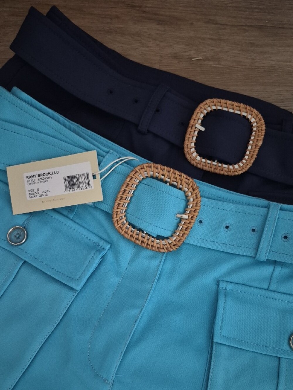 High-Waist Utility Shorts with Woven Buckle Belt - Turquoise/navy 2 Pair - Picture 3 of 3
